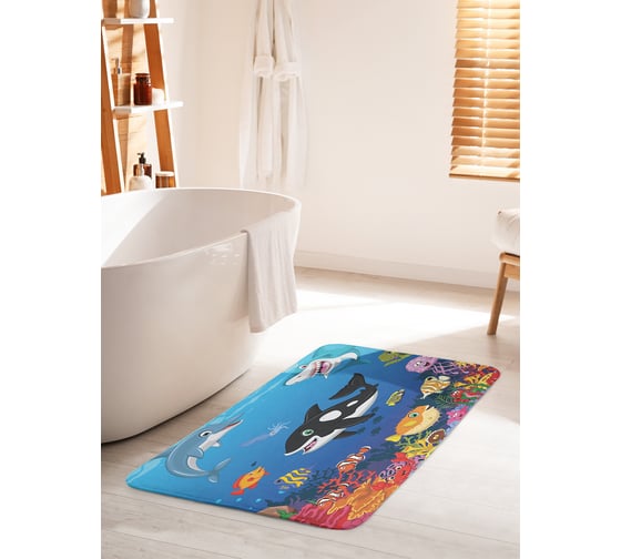 Изображение товара Коврик для ванной комнаты и туалета противоскользящий JOYARTY "Вечеринка на морском дне" 60х100 см bath_378832_60x100