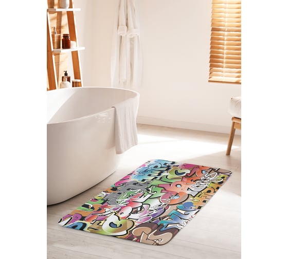 Изображение товара Коврик для ванной комнаты и туалета противоскользящий JOYARTY "Яркий граффити" 60х100 см bath_65121_60x100