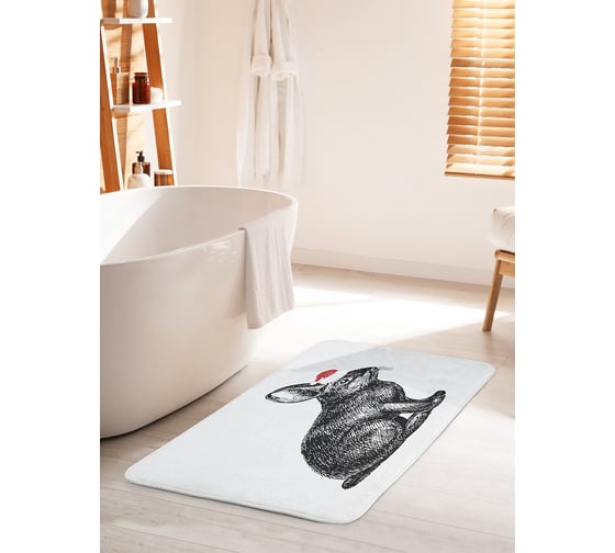 Изображение товара Коврик для ванной комнаты и туалета противоскользящий JOYARTY "Новогодний заяц" 60х100 см bath_95540_60x100