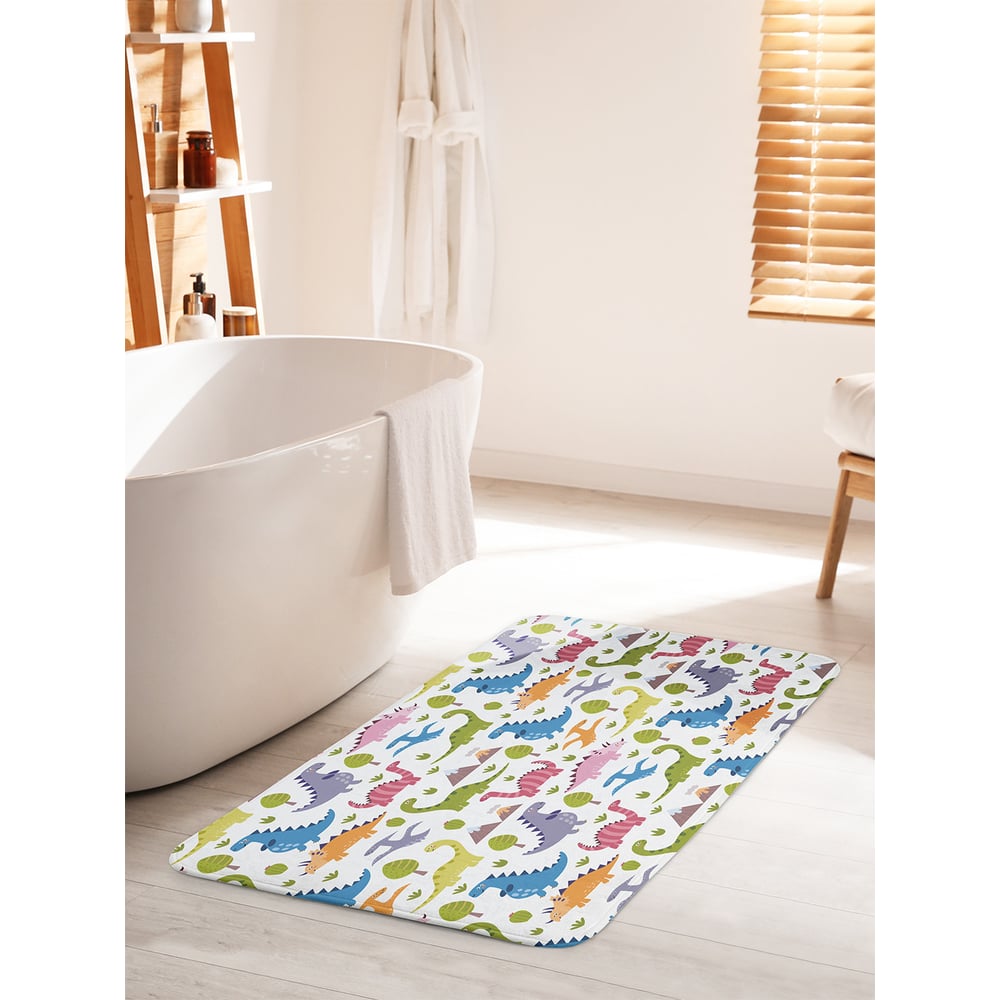 Изображение товара Коврик для ванной комнаты и туалета JOYARTY Цветные динозавры 60х100 см противоскользящий