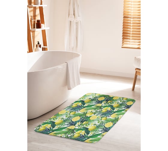 Изображение товара Коврик для ванной комнаты и туалета противоскользящий JOYARTY "Лимоны и тропики" 60х100 см bath_31935_60x100