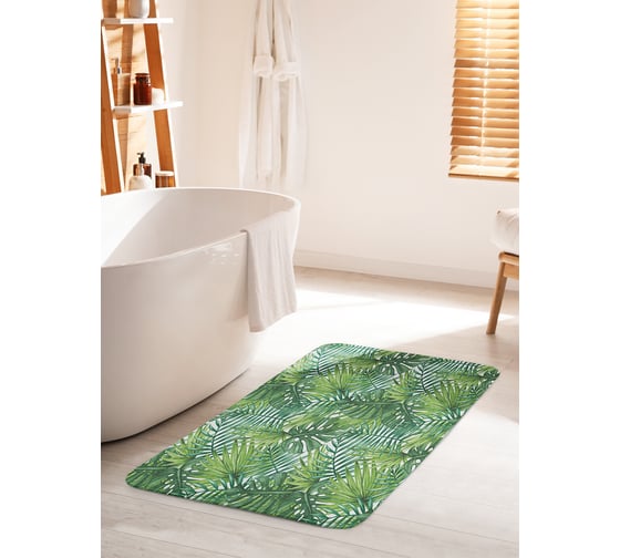 Изображение товара Коврик для ванной комнаты и туалета противоскользящий JOYARTY "Тропические листья" 60х100 см bath_36056_60x100