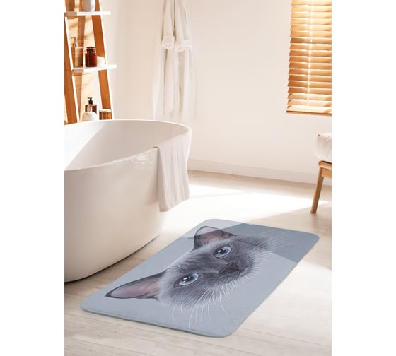 Изображение товара Коврик для ванной комнаты и туалета противоскользящий JOYARTY "Серая кошка" 60х100 см bath_30419_60x100