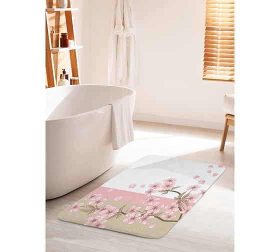 Изображение товара Коврик для ванной комнаты и туалета противоскользящий JOYARTY "Веточка с цветами" 60х100 см bath_31316_60x100