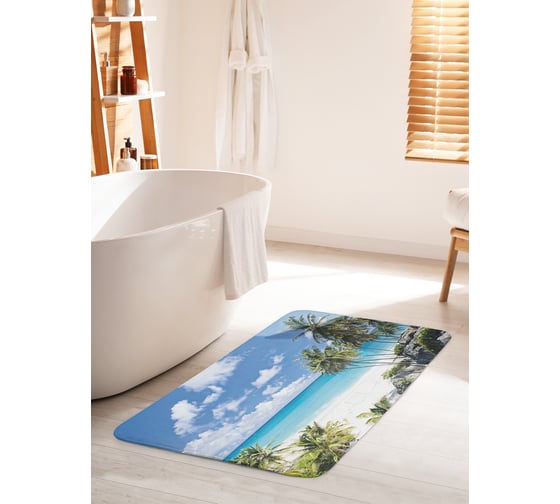 Изображение товара Коврик для ванной комнаты и туалета противоскользящий JOYARTY "Тропический пляж" 60х100 см bath_32081_60x100