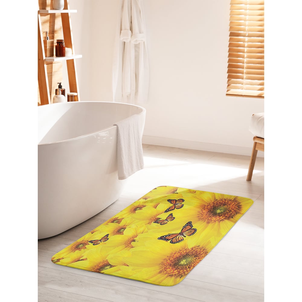 Изображение товара Коврик для ванной комнаты и туалета противоскользящий 60x100 см JOYARTY Бабочки на цветах