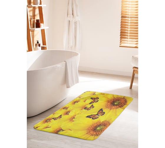 Изображение товара Коврик для ванной комнаты и туалета противоскользящий JOYARTY "Бабочки на цветах" 60х100 см bath_9861_60x100