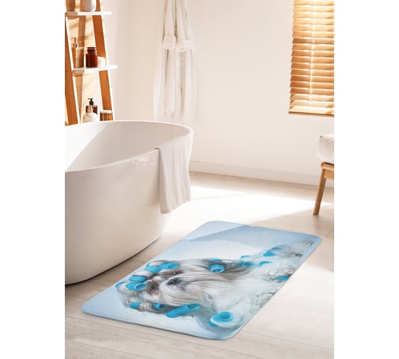 Изображение товара Коврик для ванной комнаты и туалета противоскользящий JOYARTY "Собака с бигуди" 60х100 см bath_10665_60x100