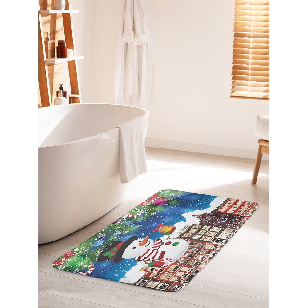 Изображение товара Коврик для ванной комнаты JOYARTY Новогодний снеговик 60х100 см противоскользящий