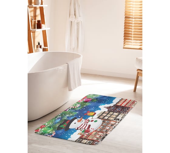 Изображение товара Коврик для ванной комнаты и туалета противоскользящий JOYARTY "Новогодний снеговик" 60х100 см bath_20302_60x100