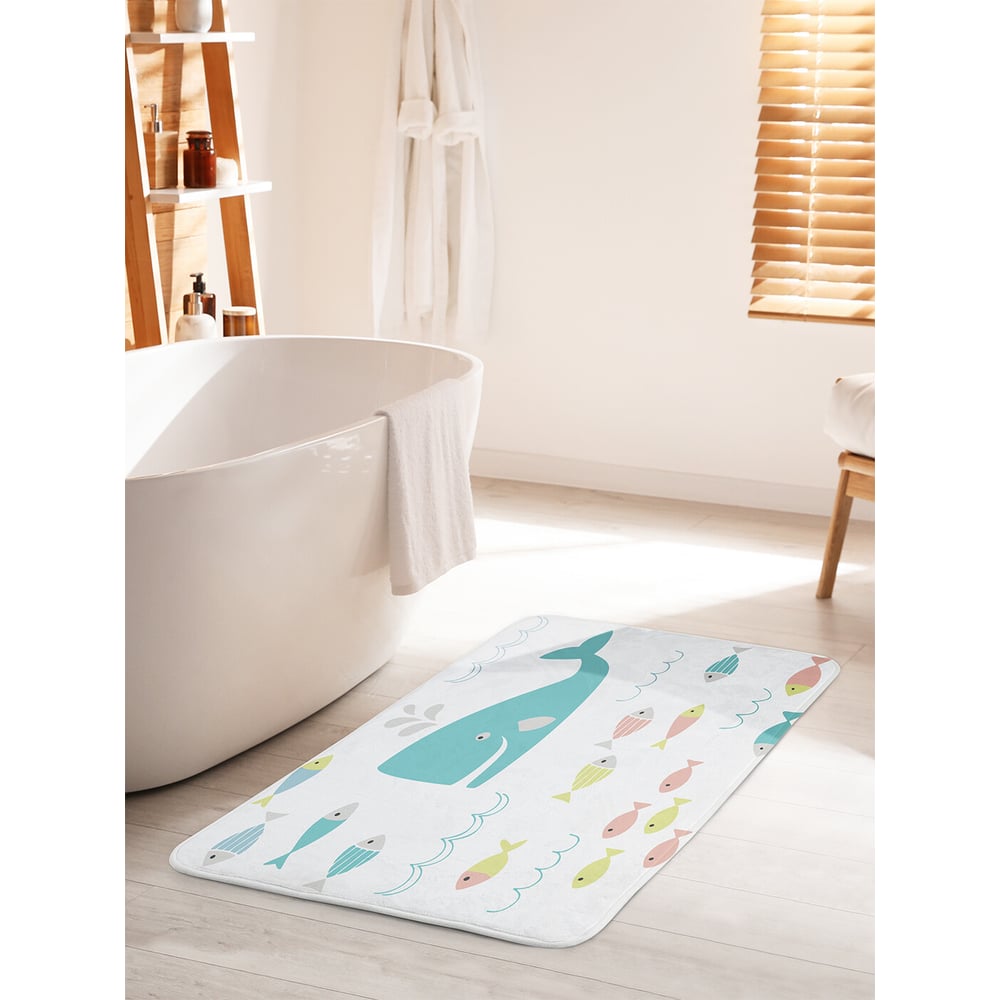 Изображение товара Коврик для ванной комнаты и туалета противоскользящий JOYARTY 60х100 см морские рыбы и кит