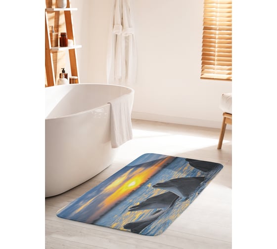 Изображение товара Коврик для ванной комнаты и туалета противоскользящий JOYARTY "Дельфины на рассвете" 60х100 см bath_31163_60x100