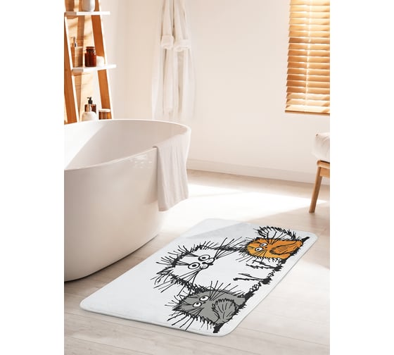 Изображение товара Коврик для ванной комнаты и туалета противоскользящий JOYARTY "Мохнатые коты" 60х100 см bath_17711_60x100