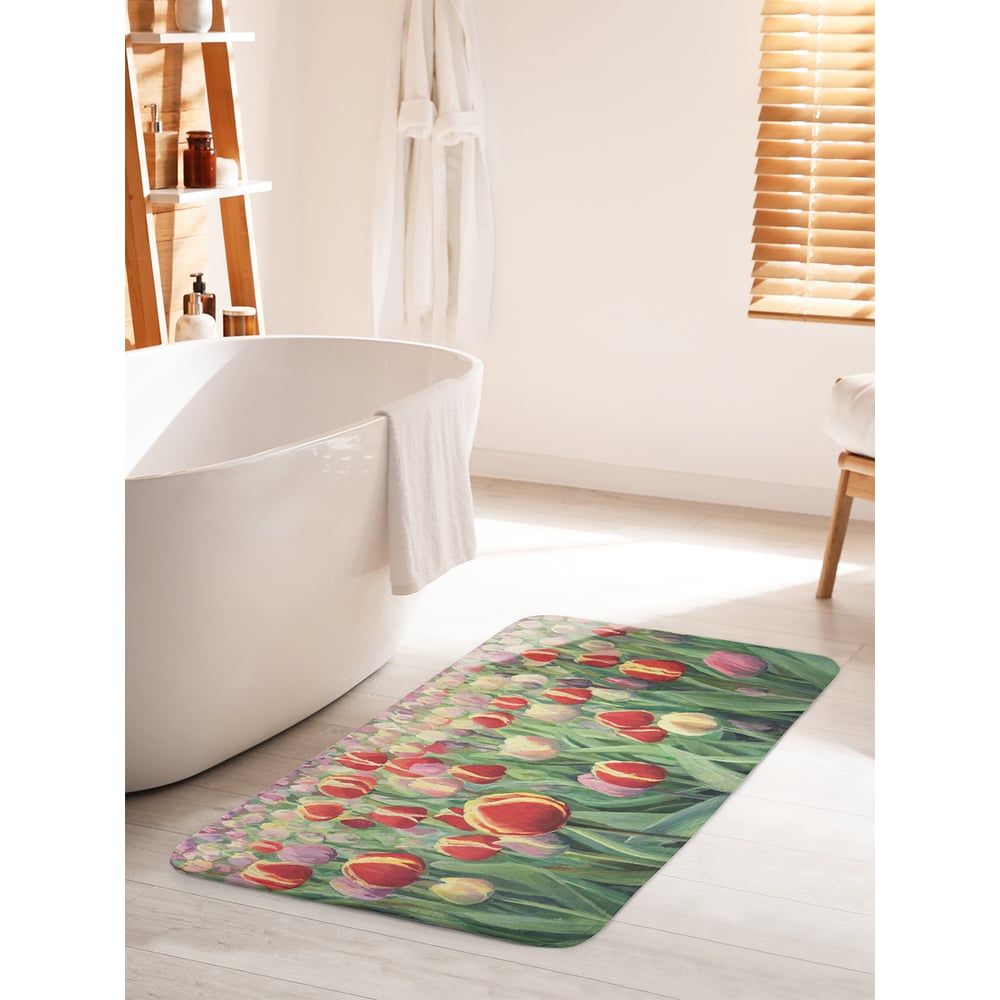 Изображение товара Коврик для ванной комнаты и туалета противоскользящий JOYARTY "Тюльпановый рай" 60х100 см bath_9182_60x100