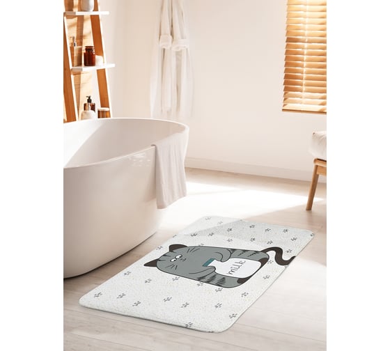 Изображение товара Коврик для ванной комнаты и туалета противоскользящий JOYARTY "Кот с молоком" 60х100 см bath_15565_60x100