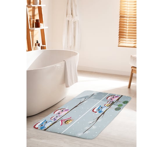 Изображение товара Коврик для ванной комнаты и туалета противоскользящий JOYARTY "Новогодние совы" 60х100 см bath_19400_60x100