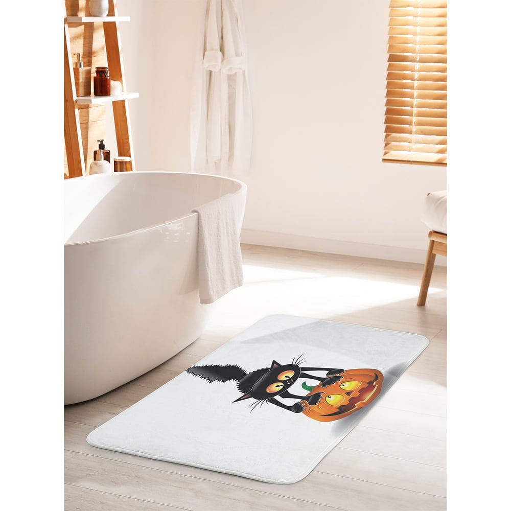 Изображение товара Коврик для ванной комнаты и туалета JOYARTY "Кот на тыкве" 60х100 см противоскользящий