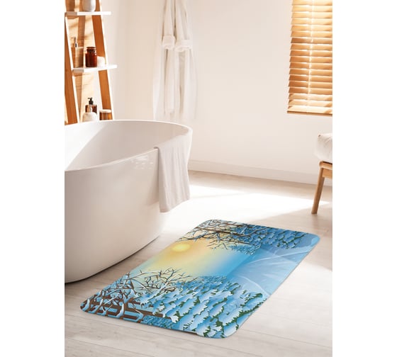 Изображение товара Коврик для ванной комнаты и туалета противоскользящий JOYARTY "Дорога через снежный лес" 60х100 см bath_20085_60x100