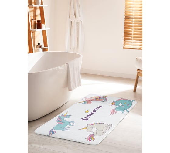 Изображение товара Коврик для ванной комнаты и туалета противоскользящий JOYARTY "Друзья единороги" 60х100 см bath_19540_60x100