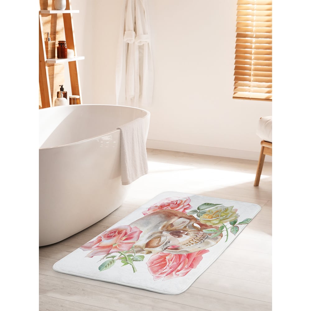 Изображение товара Коврик для ванной комнаты JOYARTY "Череп в розах" 60х100 см противоскользящий