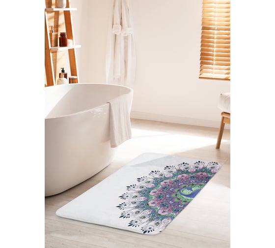 Изображение товара Коврик для ванной комнаты и туалета противоскользящий JOYARTY "Пышный павлин" 60х100 см bath_12580_60x100