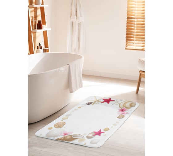 Изображение товара Коврик для ванной комнаты и туалета противоскользящий JOYARTY "Ракушки и звезды" 60х100 см bath_14165_60x100
