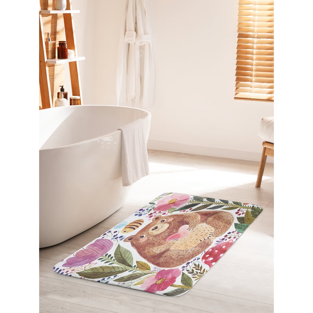 Изображение товара Коврик для ванной комнаты и туалета противоскользящий JOYARTY "Медведь в цветах" 60х100 см bath_14555_60x100