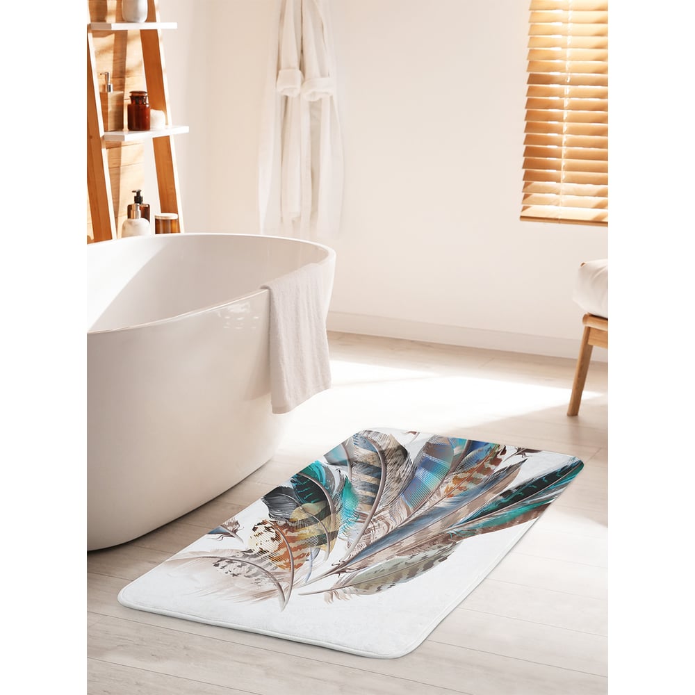 Изображение товара Коврик для ванной комнаты и туалета противоскользящий 60х100 см JOYARTY Декоративные перья