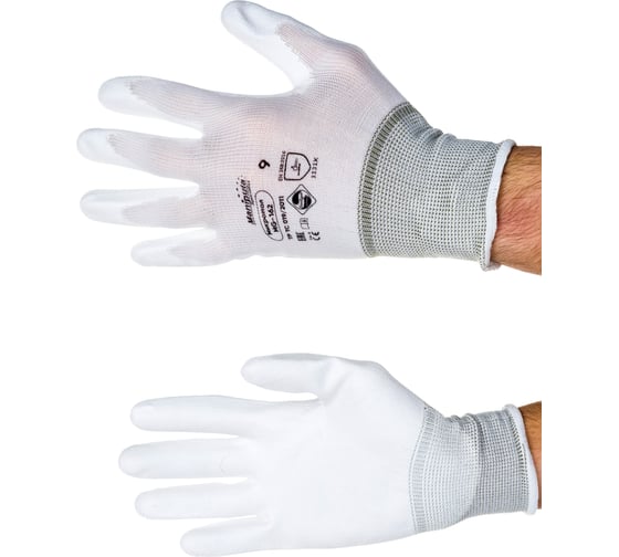 Изображение товара Перчатки Manipula Specialist МИКРОПОЛ (MG-162), нейлон, полиуретан, оверлок, цвет белый (9), Пер 611/9