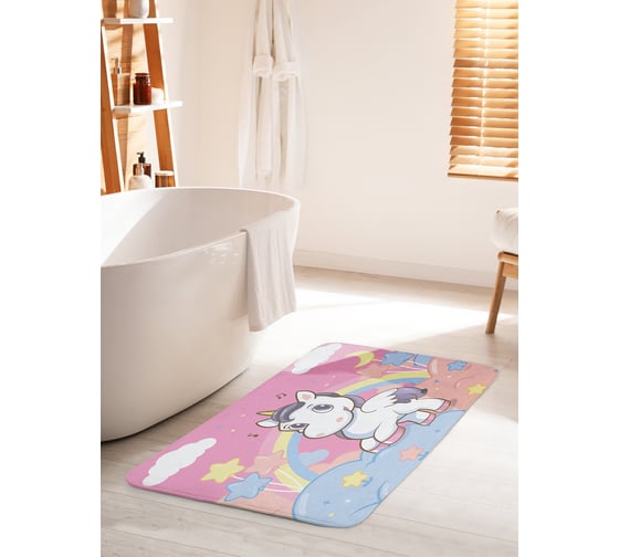 Изображение товара Коврик для ванной комнаты и туалета противоскользящий JOYARTY "Музыкальный единорог" 60х100 см bath_11990_60x100