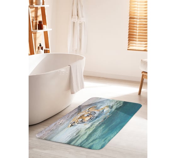 Изображение товара Коврик для ванной комнаты и туалета противоскользящий JOYARTY "Купание полосатого" 60х100 см bath_12726_60x100
