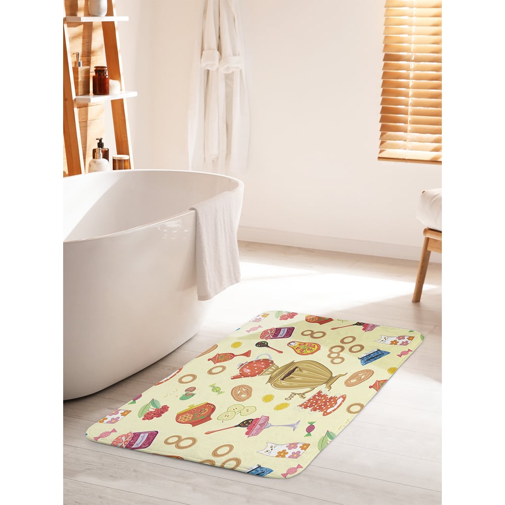 Изображение товара Коврик для ванной комнаты и туалета JOYARTY "Самовар и сладости" 60х100 см противоскользящий