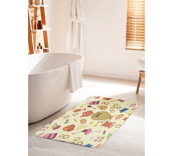 Изображение товара Коврик для ванной комнаты и туалета противоскользящий JOYARTY "Самовар и сладости" 60х100 см bath_378772_60x100