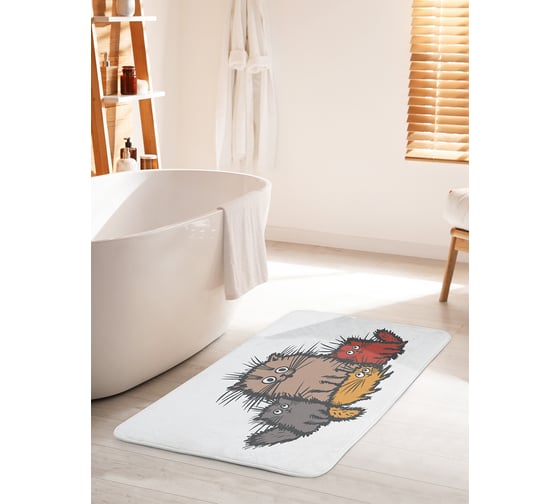 Изображение товара Коврик для ванной комнаты и туалета противоскользящий JOYARTY "Озорные коты" 60х100 см bath_425500_60x100