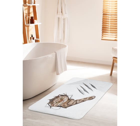 Изображение товара Коврик для ванной комнаты и туалета противоскользящий JOYARTY "Озорной кот" 60х100 см bath_385295_60x100