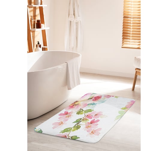 Изображение товара Коврик для ванной комнаты и туалета противоскользящий JOYARTY "Акварельная цветущая ветка" 60х100 см bath_59528_60x100