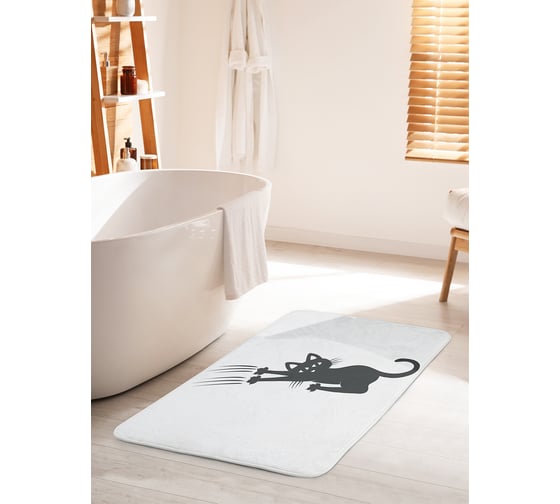 Изображение товара Коврик для ванной комнаты и туалета противоскользящий JOYARTY "Шкодный кот" 60х100 см bath_424998_60x100