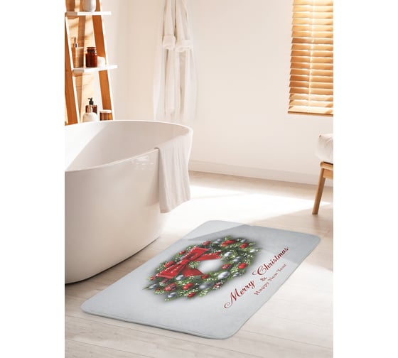 Изображение товара Коврик для ванной комнаты и туалета противоскользящий JOYARTY "Сказочный рождественский венок" 60х100 см bath_294377_60x100