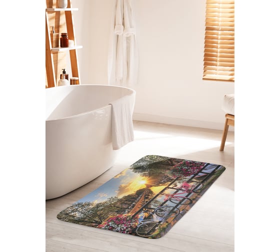 Изображение товара Коврик для ванной комнаты и туалета противоскользящий JoyArty "Рассвет на цветущем мосту" 60х100 см bath_74189_60x100