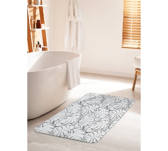 Изображение товара Коврик для ванной комнаты и туалета противоскользящий JOYARTY "Черно-белые тропики" 60х100 см bath_52529_60x100