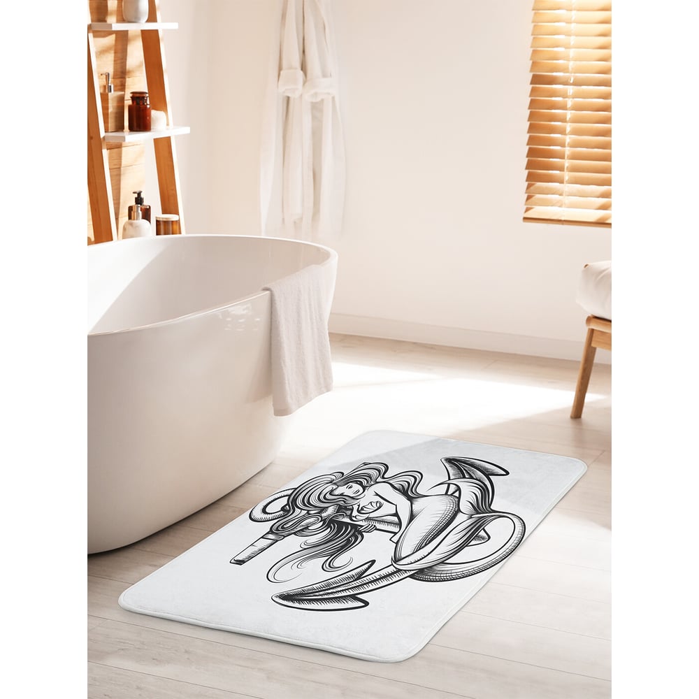 Изображение товара Коврик для ванной комнаты и туалета JOYARTY Русалка на якоре 60х100 см противоскользящий