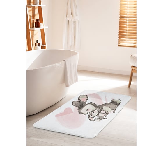 Изображение товара Коврик для ванной комнаты и туалета противоскользящий JOYARTY "Зайчиха с зайчиком" 60х100 см bath_59946_60x100