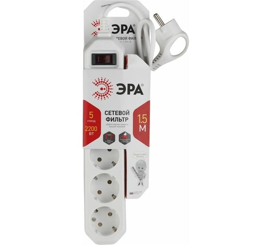 Изображение товара Сетевой фильтр ЭРА USF-5es-1.5m-W белый Б0019031