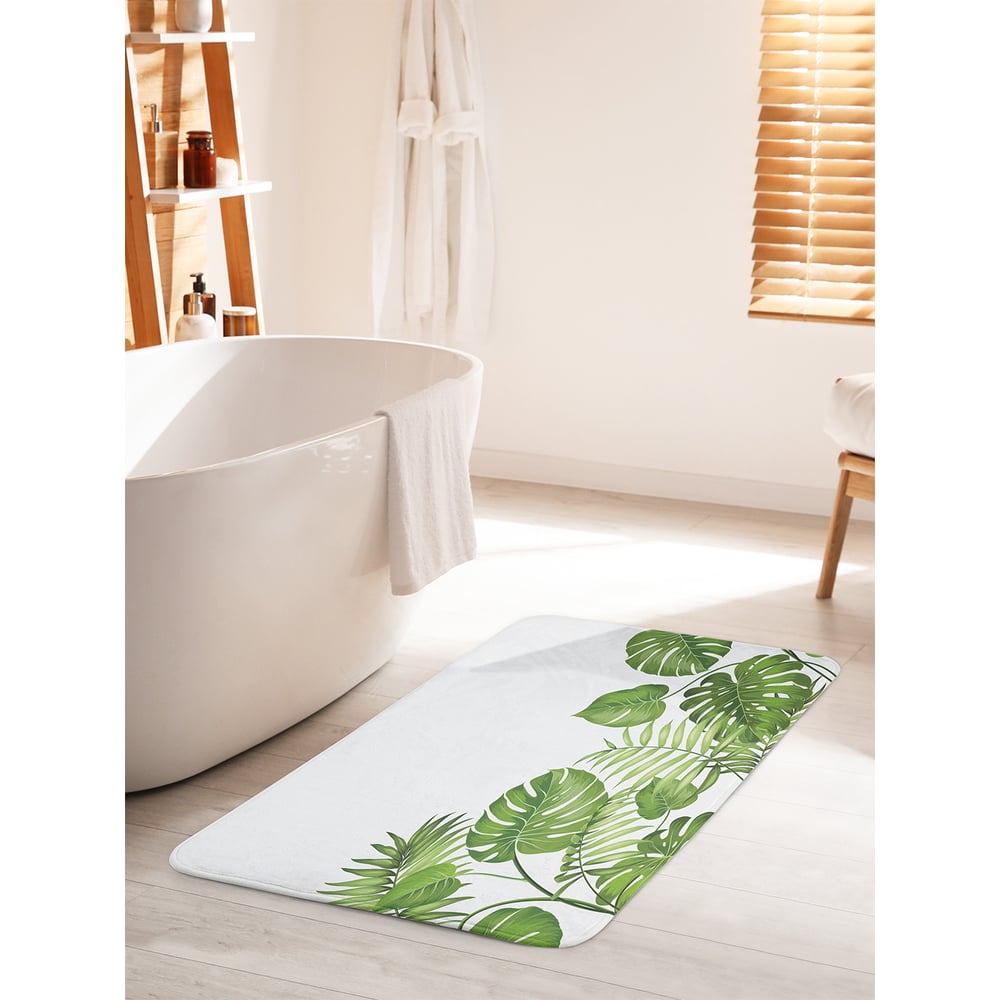 Изображение товара Коврик для ванной комнаты и туалета противоскользящий 60х100 см JOYARTY Листья тропических растений