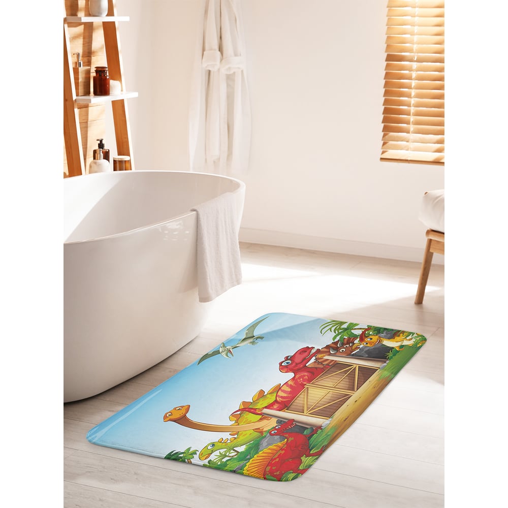 Изображение товара Коврик для ванной комнаты и туалета противоскользящий JOYARTY "Веселые динозавры" 60х100 см bath_32239_60x100