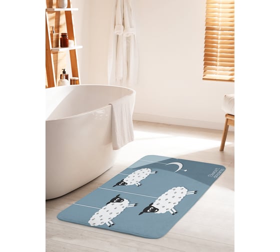 Изображение товара Коврик для ванной комнаты и туалета противоскользящий JOYARTY "Сладкие сны мишутки овечек" 60х100 см bath_61192_60x100