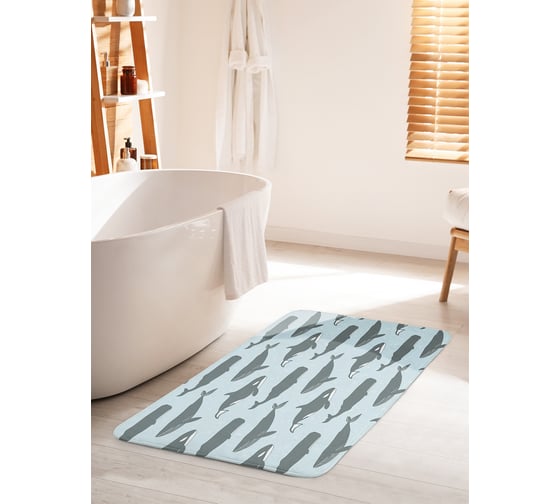 Изображение товара Коврик для ванной комнаты и туалета противоскользящий JOYARTY "Кит, касатка, кашалот" 60х100 см bath_33566_60x100