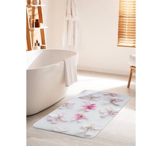 Изображение товара Коврик для ванной комнаты и туалета противоскользящий JOYARTY "Симметричные цветы сакуры" 60х100 см bath_80052_60x100