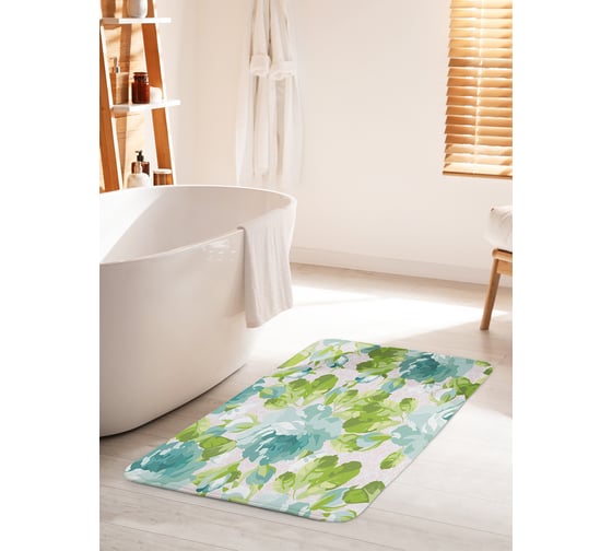 Изображение товара Коврик для ванной комнаты и туалета противоскользящий JOYARTY "Голубые пионы" 60х100 см bath_35855_60x100