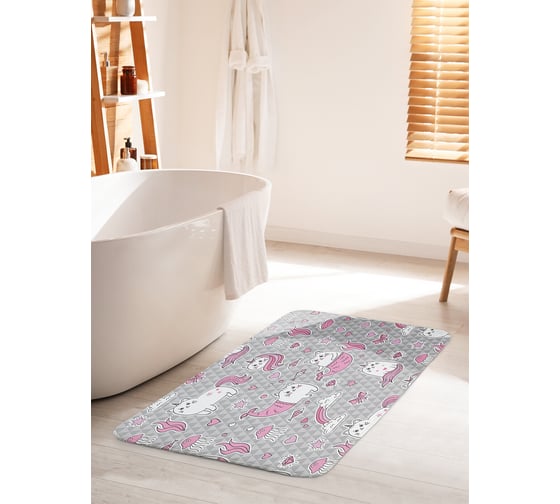 Изображение товара Коврик для ванной комнаты и туалета противоскользящий JOYARTY "Котик единорог" 60х100 см bath_378451_60x100